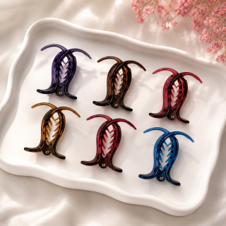 Accessher Black Acrylic Triangle Hair Clip Set - Medium Size Hair Accessories (Pack of 6)