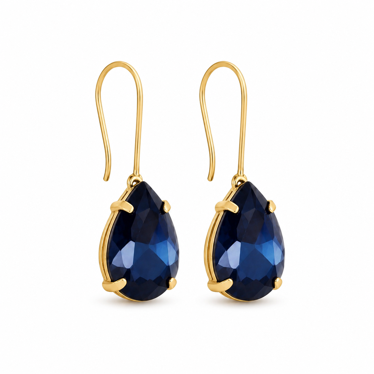 Accessher Gold Plated Tear Drop Dangle Earrings - Blue Stone Detailing - Image 5