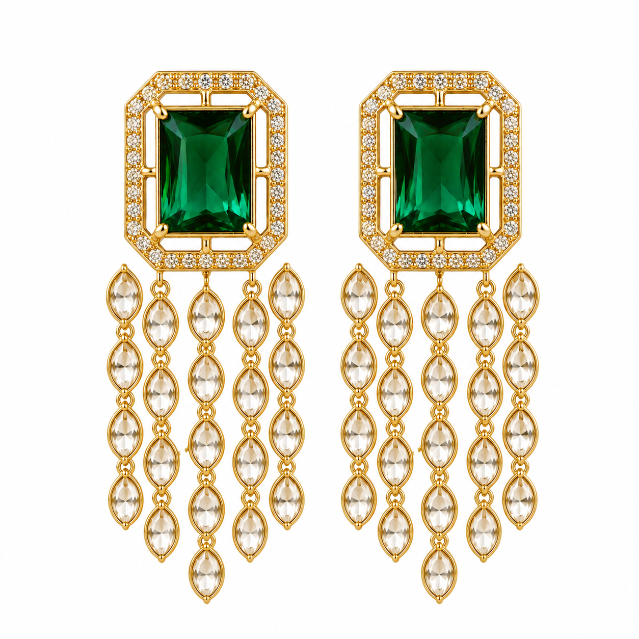 Accessher Gold Plated Indo-Western Dangle Earrings - Emerald & Rhinestone Detailing - Image 2