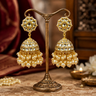 Accessher Gold Plated Hoop Jhumka Earrings - Multicolour Semi-Precious Stone Detailing