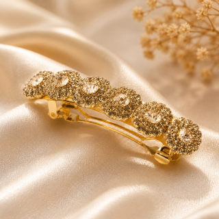 Accessher Gold Plated Rhinestone Hair Barrette Clip - Fancy Bun Hair Accessory