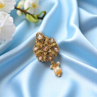 Accessher Gold Plated Traditional Semi Precious Stones Studded Antique Design Unisex Brooch/Saree Pin for Women and Girls Pack of 1 (Design 16)