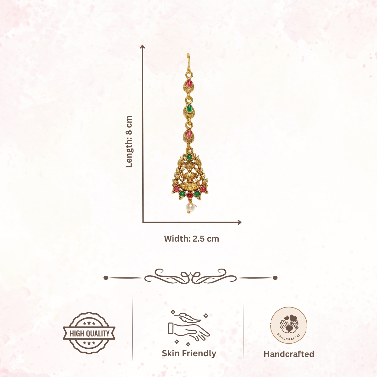 Accessher Matte Gold Plated Lakshmi Mata Maang Tikka with Ruby & Emerald Detailing - Temple Jewellery Inspired Design - Image 6