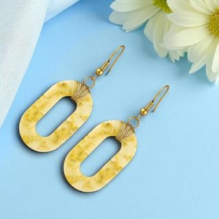 Accessher Stunning Gold Plated Marble Textured Cream Statement Earrings/Oval Shaped Handmade Polymer Clay Earrings for Women and Girls