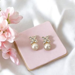Accessher Stunning Silver Plated Rhinestones Studded Delicate Stud Earrings with Pearl Drop/Dailywear Earrings for Women and Girls