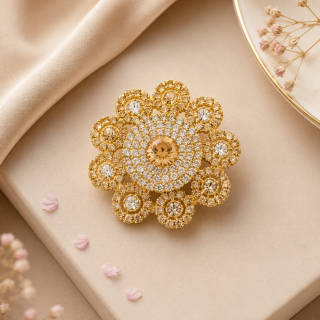 Accessher Gold Plated Floral Saree Pin with Rhinestone Detailing - Kurta Brooch & Garment Accessory