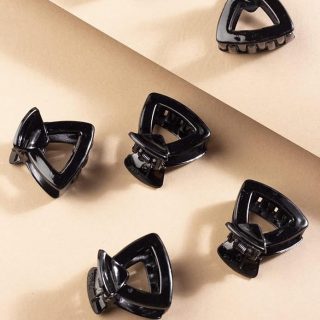 AccessHer Black Acrylic Triangle Hair Clip Set - Medium Size Everyday Hair Accessories (Pack of 6)
