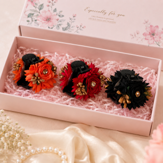 Accessher Multicolour Acrylic Hair Clutchers - Handcrafted Floral Embellishments (Pack of 3)