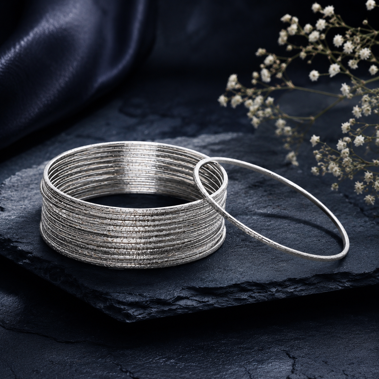 ACCESSHER Traditional Silver Plated Oxidized Bangles - Ethnic Jewellery Set for Festive & Navratri Wear (Pack of 12)