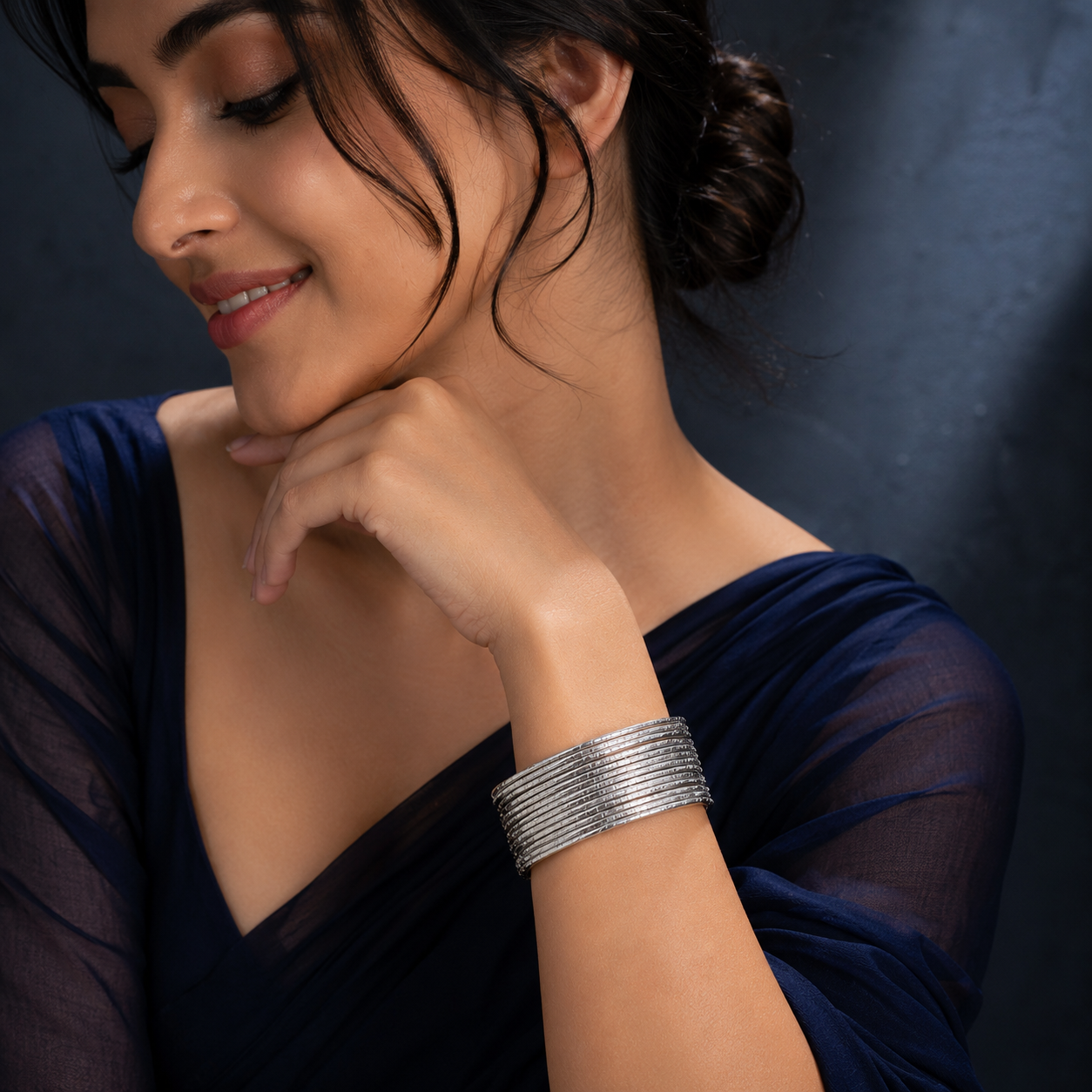 ACCESSHER Traditional Silver Plated Oxidized Bangles - Ethnic Jewellery Set for Festive & Navratri Wear (Pack of 12) - Image 5