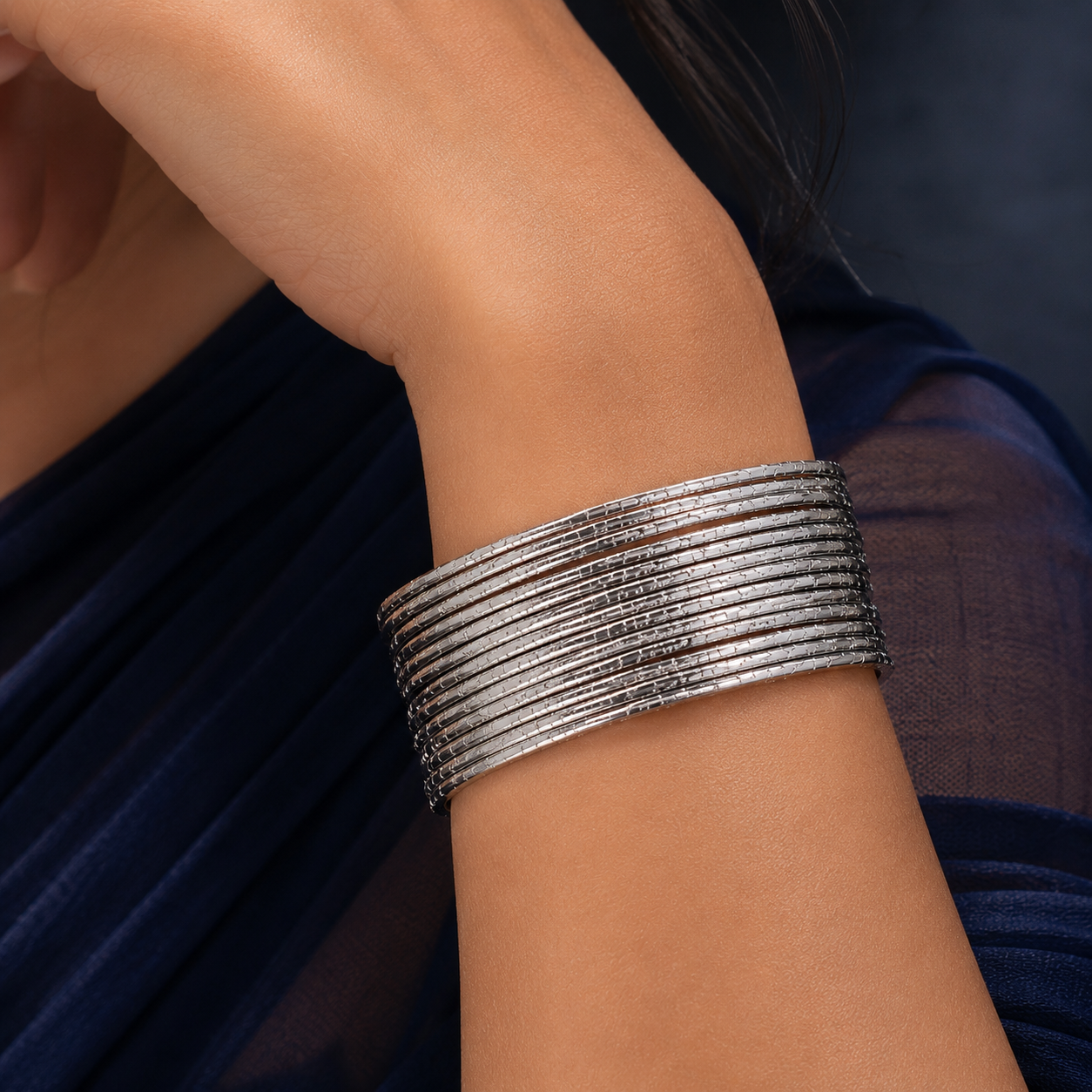 ACCESSHER Traditional Silver Plated Oxidized Bangles - Ethnic Jewellery Set for Festive & Navratri Wear (Pack of 12) - Image 4