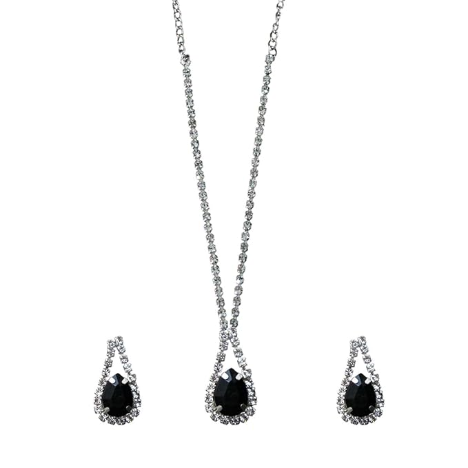 ACCESSHER Silver-Plated Teardrop Pendant Necklace with Black Stone and CZ Chain for Women | Elegant Western Style Jewellery for Party, Wedding & Gifting (Black) - Image 3