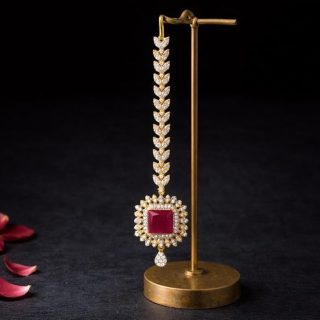 Accessher Dual Tone Maang Tikka with American Diamond & Pink Stone Detailing - Lightweight Contemporary Jewellery