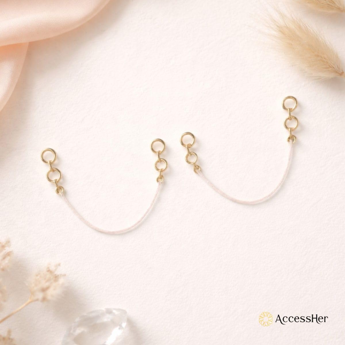 Accessher Gold Plated Invisible Transparent Stretchable and Adjustable Lightweighted Elastic Heavy Earrings Support Ear Chains for Women and Girls (Pack of 6) - Image 3