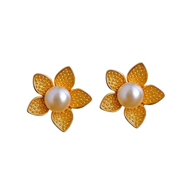 AccessHer Elegant Gold-Plated Floral Stud tops Earrings with Pearl Center | Contemporary Mini Stud Jewellery For Gift | Lightweight Earrings for Women & Girls - Image 3
