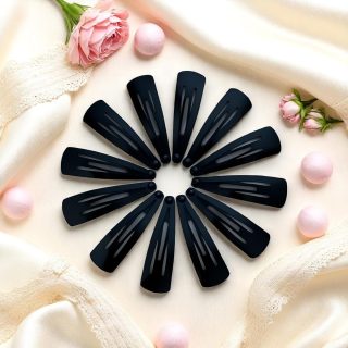 ACCESSHER Glossy Black No Slip Tic Tac Hair Clips | Metal Tik Tak Pins for Hairdressing | Strong Grip Hairclip for Everyday Style Use for Women and Girls (4x1cm), 12pcs