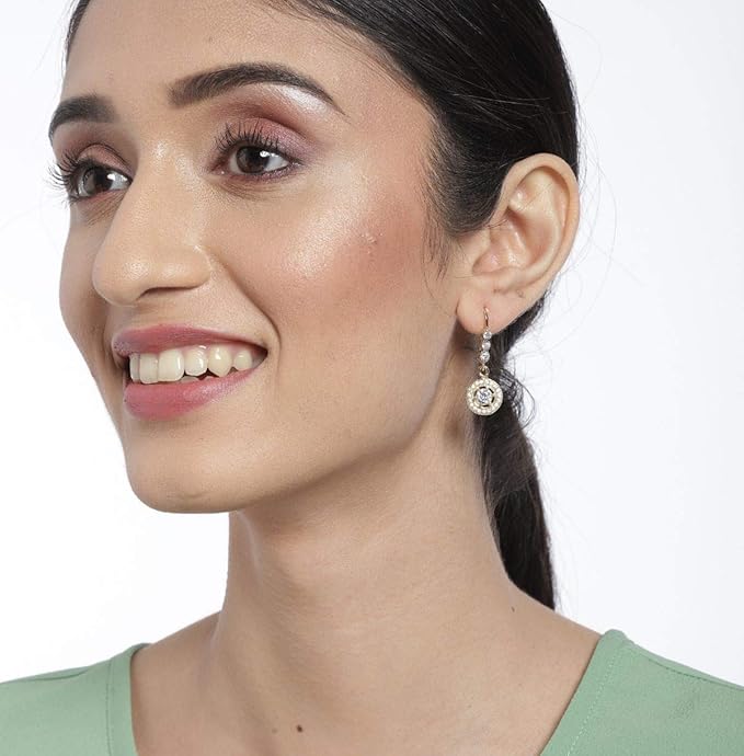 AccessHer Gold-Plated AD Studded Handcrafted Drop Earrings For Women & Girls - Image 2