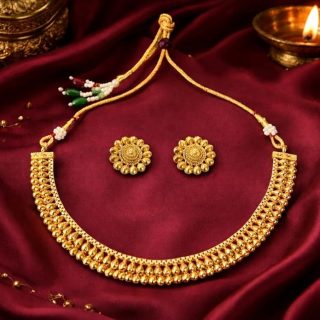ACCESSHER Traditional Gold Plated Choker Necklace Set with Floral Design Earrings | Wedding & Special Occasions Jewellery Set | Accessories for Women & Girls