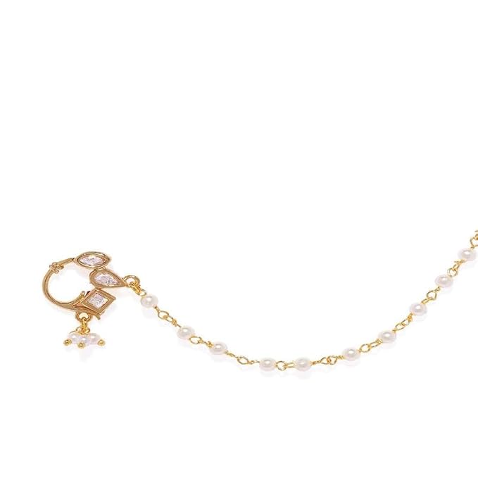 ACCESSHER Gold Plated Delicate Traditional and Ethnic Wear Stunning Kundan Embellished Delicate Clip On Nose Ring/Non-Piercing Nose Pin/Nathani for Women Pack of 1 - Image 3