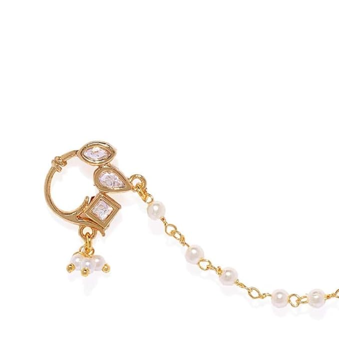 ACCESSHER Gold Plated Delicate Traditional and Ethnic Wear Stunning Kundan Embellished Delicate Clip On Nose Ring/Non-Piercing Nose Pin/Nathani for Women Pack of 1 - Image 4
