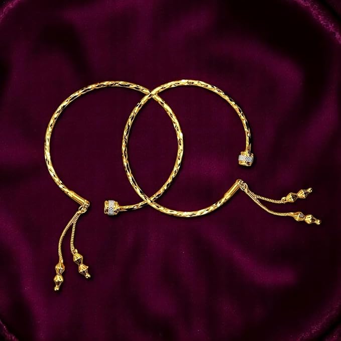 ACCESSHER Gold Plated Adjustable Bracelet for Women Stylish Modern Designer Bangles Set Traditional Golden Finish Jewellery | Stylish Jewellery for Women & Girls (Set of 2) (Design 1)