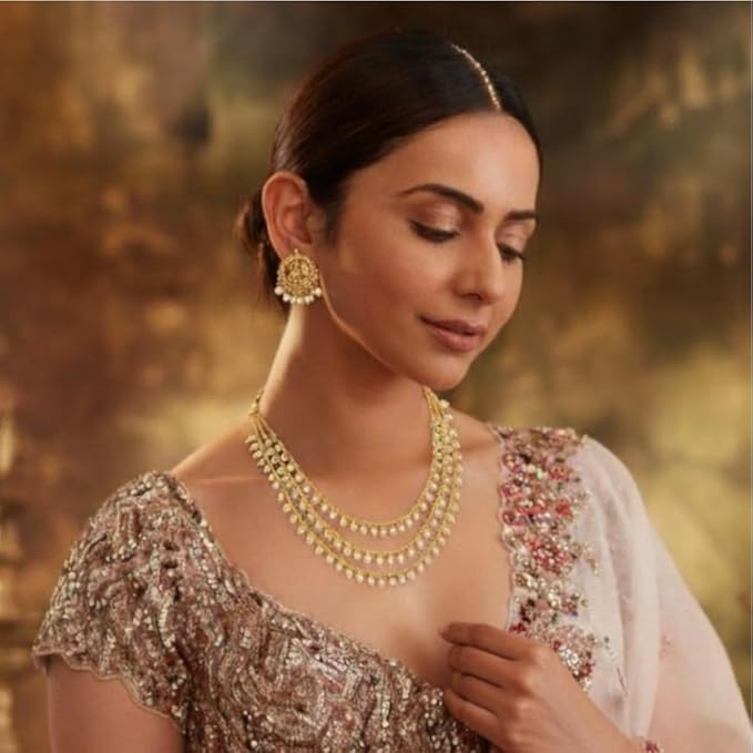 ACCESSHER Women s & Girls Elegant Gold-Plated Layered Pearl Necklace & Matching Earrings Set | Traditional Ethnic Jewelry for Weddings, Parties, Festivals & Gifting - Image 2