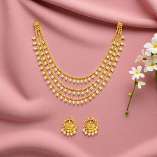 ACCESSHER Women s & Girls  Elegant Gold-Plated Layered Pearl Necklace & Matching Earrings Set | Traditional Ethnic Jewelry for Weddings, Parties, Festivals & Gifting