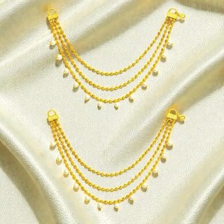 ACCESSHER Women's & Girls' Gold-Plated Multi-Layer Pearl Drop EarChain | Elegant 3-Layer Beaded Jewelry for Sarees, Lehengas & Ethnic Dresses | Perfect for Weddings & Special Occasions