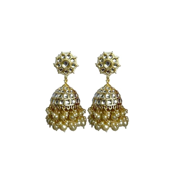 Accessher Gold Plated Multicolour Pastel Semi Precious Stones Studded Ethnic Hoops and Jhumka Earrings/Traditional Jhumkis for Women and Girls - Image 4