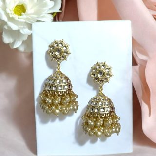 Accessher Gold Plated Multicolour Pastel Semi Precious Stones Studded Ethnic Hoops and Jhumka Earrings/Traditional Jhumkis for Women and Girls