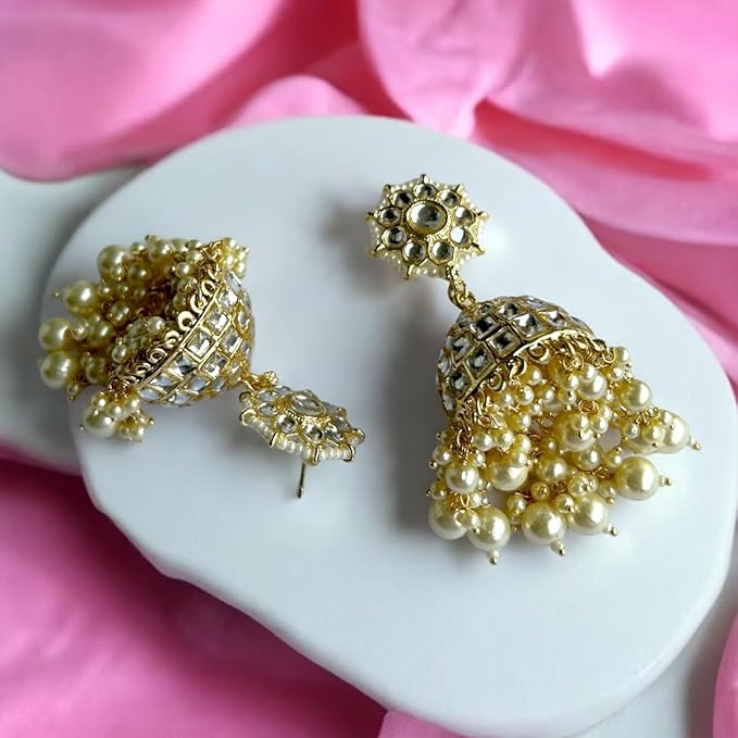 Accessher Gold Plated Multicolour Pastel Semi Precious Stones Studded Ethnic Hoops and Jhumka Earrings/Traditional Jhumkis for Women and Girls - Image 3
