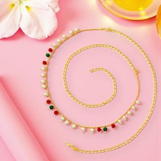 AccessHer Gold-Plated Pearl Kamarbandh Waist Chain for Women & Girls | Traditional Ethnic Jewelry Belt for Sarees, Lehengas, Weddings, Parties & Festivals