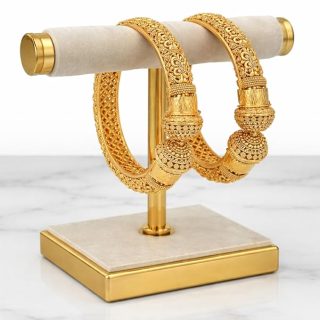 ACCESSHER Gold Plated Set Of 2 Traditional Rajwadi Jewellery Inspired Ethnic Filigree Style Screw Closure Bangles/Kada/Festive Bangles for Women and Girls (Gold2) (2.6)