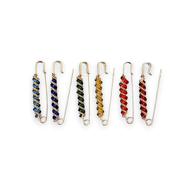 Accessher Gold Plated Stainless Steel Safety Pins with Multicolour Bead Detailing (Pack of 6) - Image 3