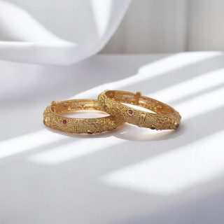 ACCESSHER Gold Plated Textured Kada Bangles - Handcrafted Traditional Jewellery (Set of 2, Size 2.6)