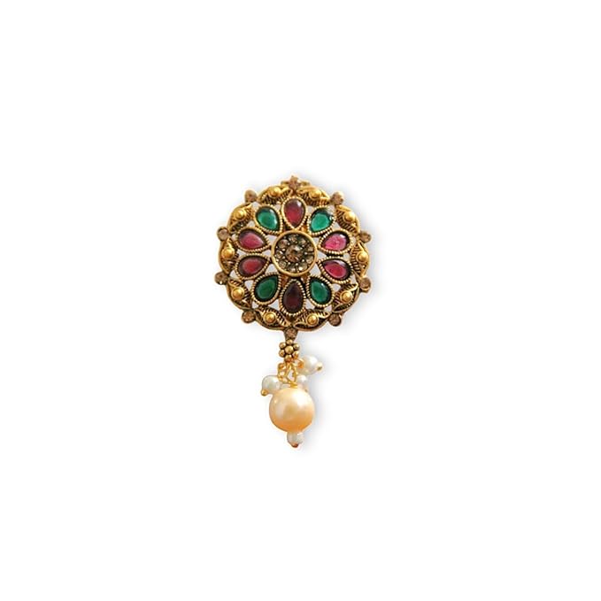 Accessher Gold Plated Antique Design Brooch & Saree Pin with Semi Precious Stone Detailing for Women & Girls - Image 3