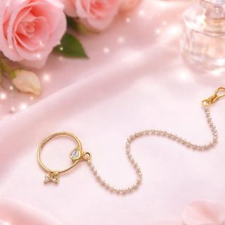 ACCESSHER Gold-Plated Traditional Vilandi Kundan Drop Shape Non-Piercing Clip-On Nose Ring with Single Chain for Women   Elegant and Comfortable Design.
