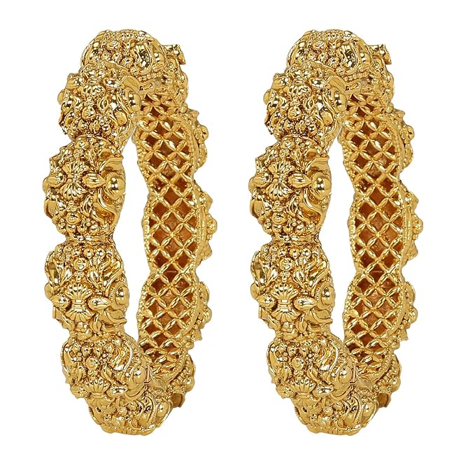 ACCESSHER Gold Plated Traditional and Ethnic Jewellery Inspired Antique Finish Screw Closure Statement Kada/Bangles/Festive Bangles Set of 2 for Women| Idel Gift for Karwachaucth (Design 1) - Image 3