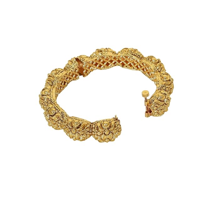 ACCESSHER Gold Plated Traditional and Ethnic Jewellery Inspired Antique Finish Screw Closure Statement Kada/Bangles/Festive Bangles Set of 2 for Women| Idel Gift for Karwachaucth (Design 1) - Image 4