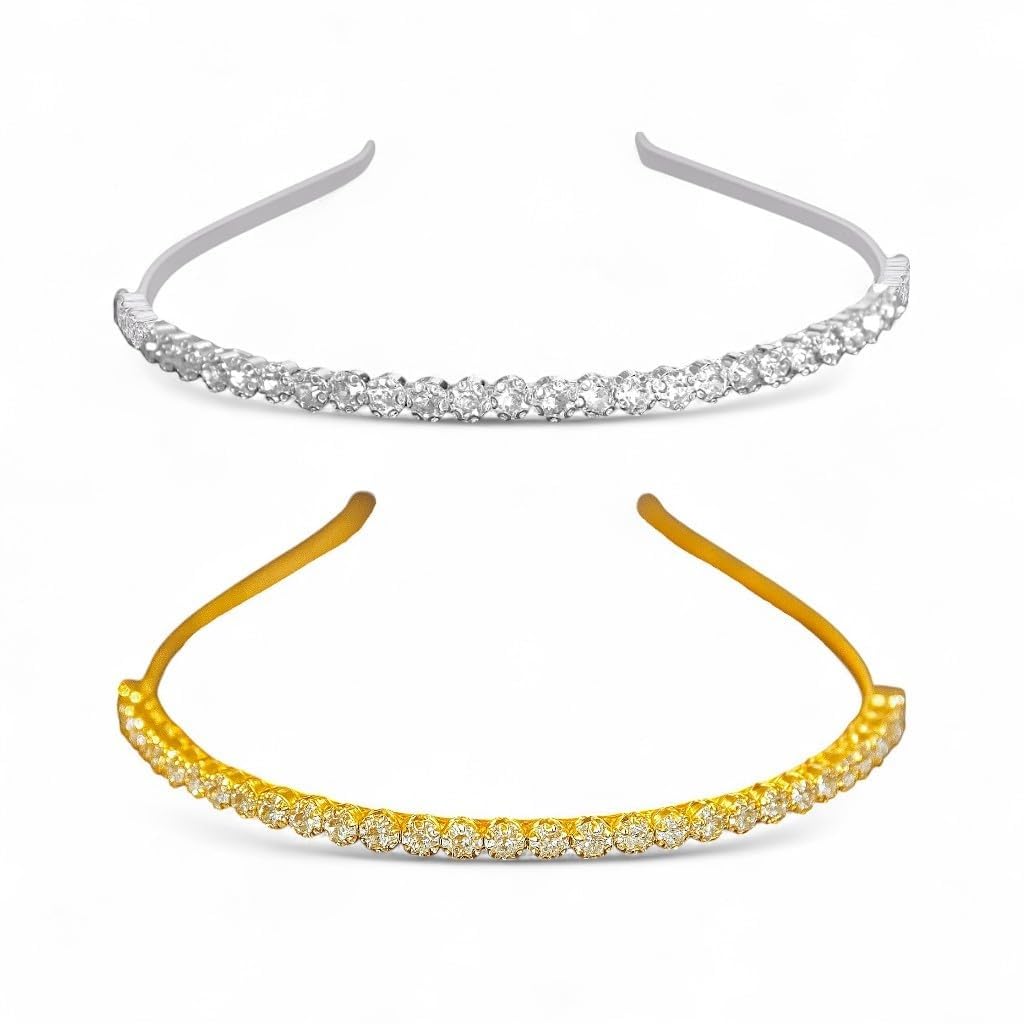 AccessHer Gold & Silver Rhinestone Hairbands for Women & Girls – Stylish Hair Hoop Accessories for Weddings, Parties & Ethnic Wear (One Size Combo) - Image 4