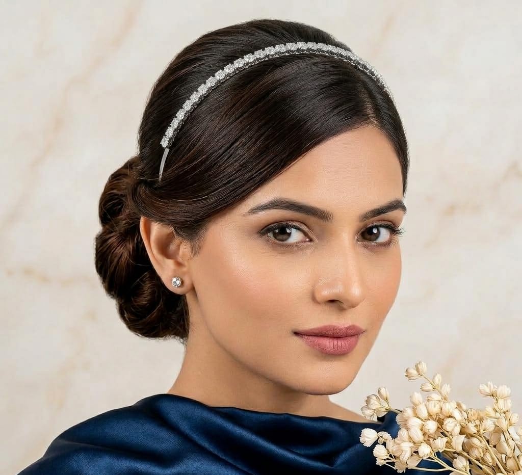 AccessHer Gold & Silver Rhinestone Hairbands for Women & Girls – Stylish Hair Hoop Accessories for Weddings, Parties & Ethnic Wear (One Size Combo) - Image 2