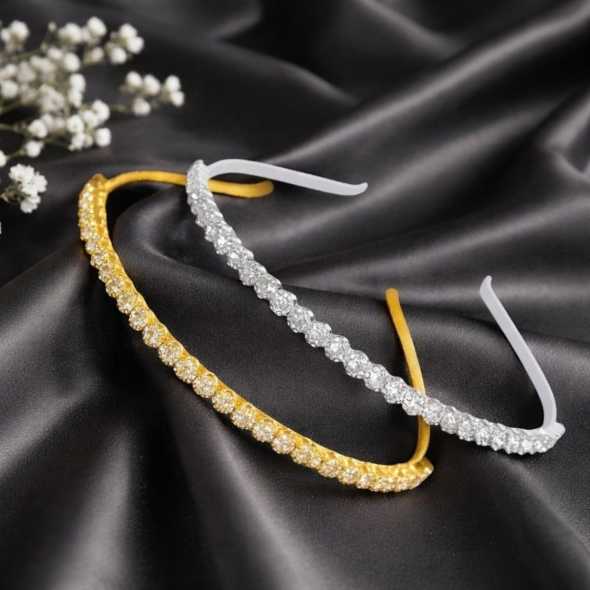 AccessHer Gold & Silver Rhinestone Hairbands for Women & Girls – Stylish Hair Hoop Accessories for Weddings, Parties & Ethnic Wear (One Size Combo) - Image 3