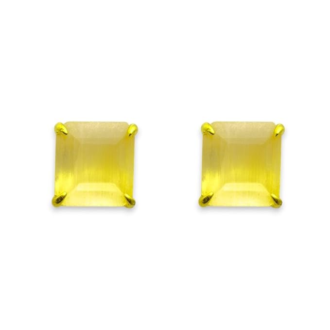 ACCESSHER Gold Tone Contemporary Square Stud Earrings in Light Yellow for Women & Girls - Trendy Fashion Jewellery - Image 4