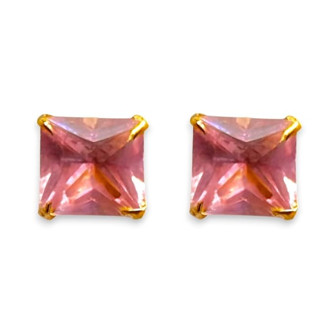 ACCESSHER Gold Tone Contemporary Square Stud Earrings in Pink for Women & Girls - Trendy Fashion Jewellery - Image 4
