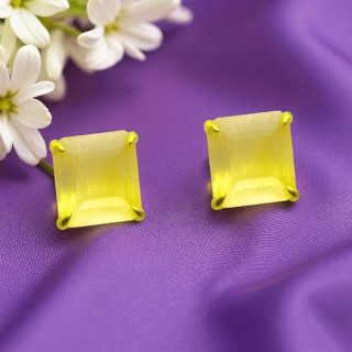ACCESSHER Gold Tone Contemporary Square Stud Earrings in Light Yellow for Women & Girls - Trendy Fashion Jewellery