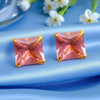 ACCESSHER Gold Tone Contemporary Square Stud Earrings in Pink for Women & Girls - Trendy Fashion Jewellery