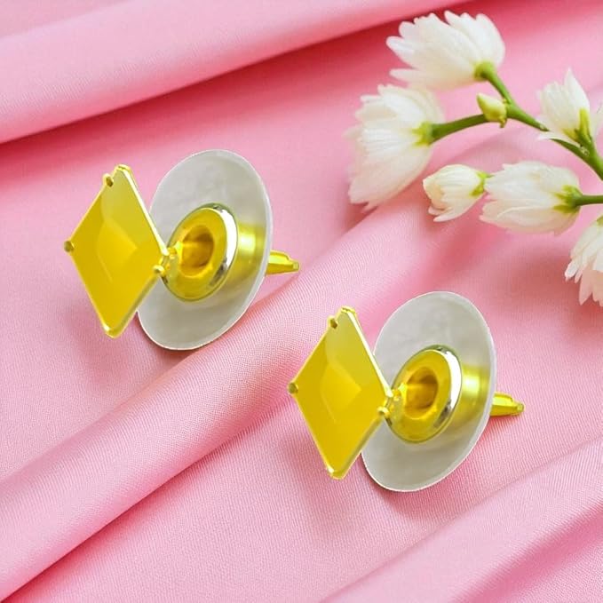 ACCESSHER Gold Tone Contemporary Square Stud Earrings in Light Yellow for Women & Girls - Trendy Fashion Jewellery - Image 3