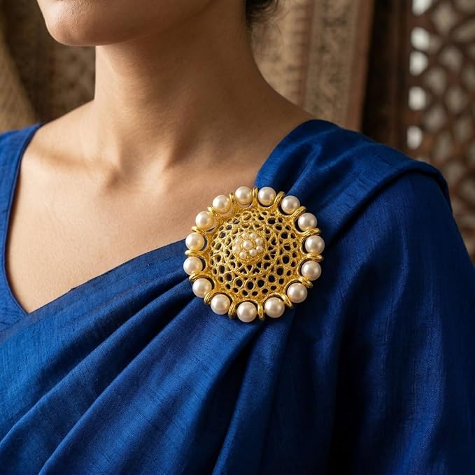ACCESSHER Gold plated Brooch Pins for women | Pins for Hijab Dupatta Chunri Scrafs & Saree Pin for Women (Set of 1) - Image 2