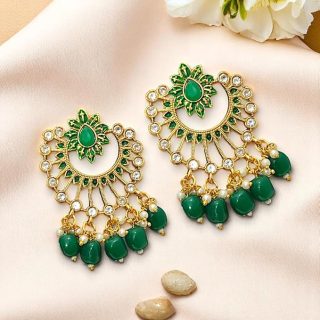 AccessHer Green Gold-Plated Earrings for Women | Meenakari Floral Dangler Earrings | Traditional Lightweight and Stylish Jewellery for Women & Girls
