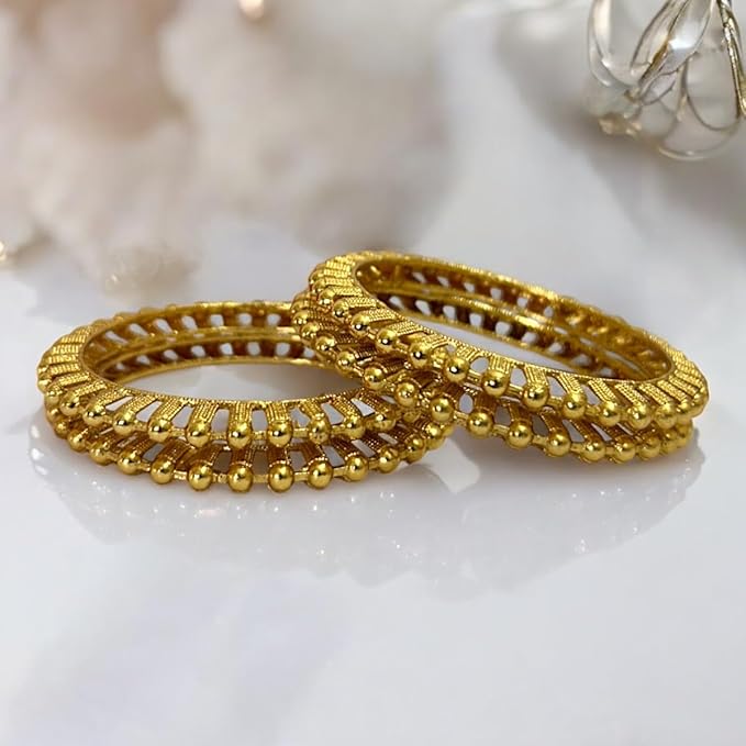 ACCESSHER Traditional Gold Plated Jewelry Bracelet Bangles for Women and Girls (Set of 4) (2.6)